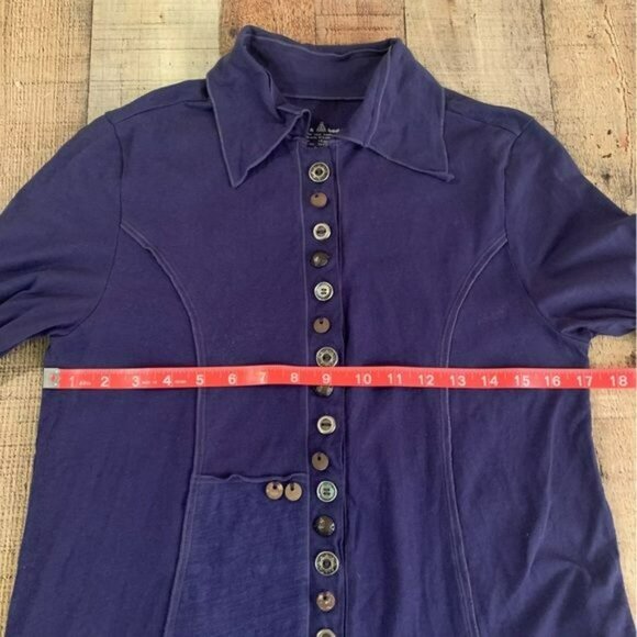 Neon Buddha purple asymmetrical button down long sleeve tunic top -S - Picture 2 of 10